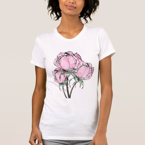 Beautiful Pink Hand Drawn Roses T_Shirt