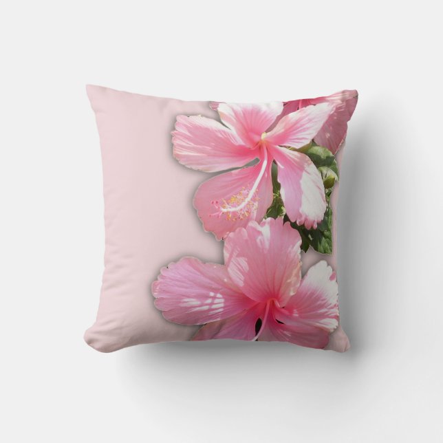 Beautiful Pink Hawaiian Hibiscus Flowers Pillow (Front)