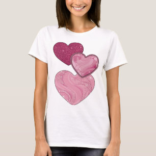 Beautiful Pink HEARTS AND GLITTER Design T-Shirt