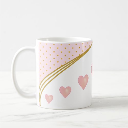 Beautiful Pink Hearts  Gold Confetti Coffee Mug