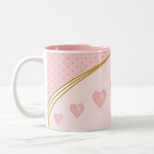 Beautiful Pink Hearts  Gold Confetti Two_Tone Coffee Mug