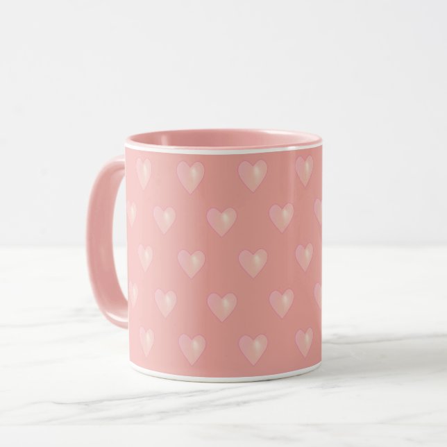 Beautiful Pink Hearts on Pink Mug (Front Left)