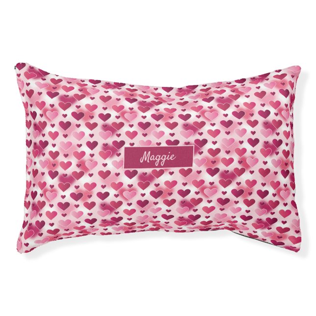 Beautiful Pink Hearts Pattern With Custom Pet Name Bed (Front)