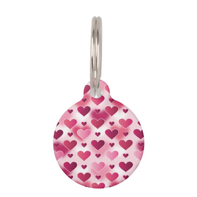 Beautiful Pink Hearts Pattern With Pet's Info Pet ID Tag (Front)