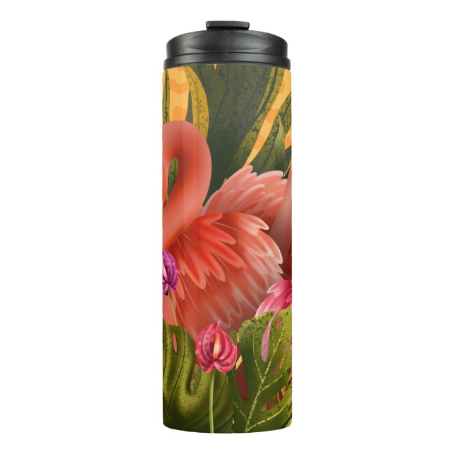 Beautiful Pink Herons With Tropical Leaves  Thermal Tumbler (Front)