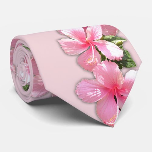 Beautiful Pink Hibiscus Flowers on Pink Necktie