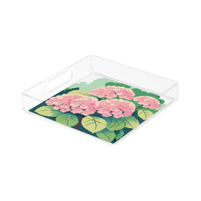 Beautiful Pink Hydrangea Bushes Acrylic Tray (Angled)
