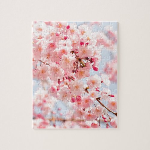 Beautiful Pink Japanese Cherry Blossom Sakura Jigsaw Puzzle