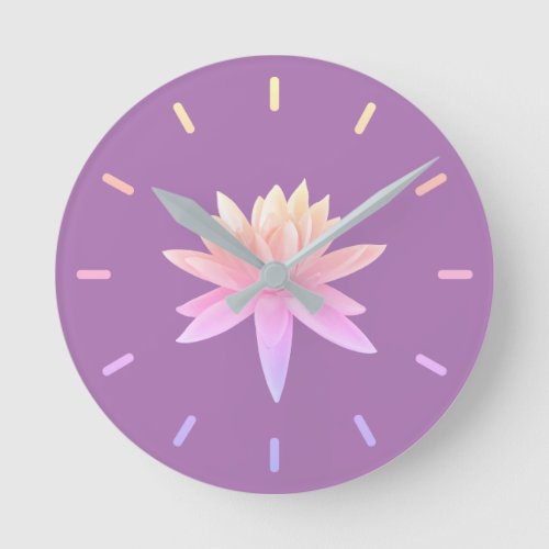 Beautiful Pink Lavender Gradient Lily Lotus Art Round Clock