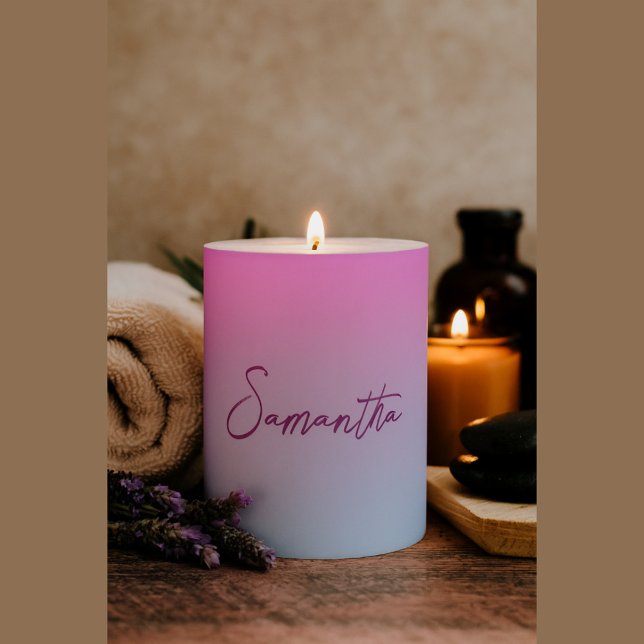 Beautiful Pink & Lavender Gradient Name Pillar Candle (Creator Uploaded)