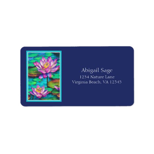 Beautiful Pink Lotus Flowers Water Scene Address Label