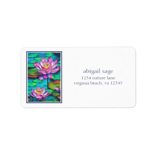 Beautiful Pink Lotus Flowers Water Scene Address Label