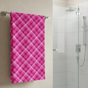 Beautiful Pink Magenta Plaid Bath Towel