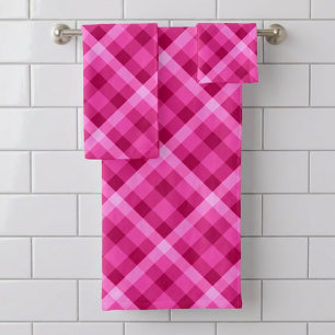 Beautiful Pink Magenta Plaid Bath Towel Set
