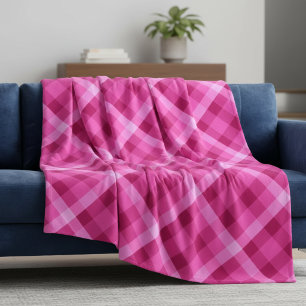 Beautiful Pink Magenta Plaid Large Fleece Blanket