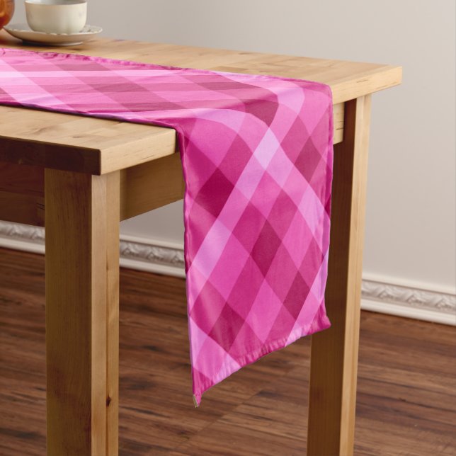Beautiful Pink Magenta Plaid Large Table Runner (In Situ)