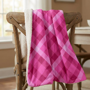 Beautiful Pink Magenta Plaid Small Sherpa Blanket
