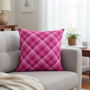 Beautiful Pink Magenta Plaid Throw Pillow