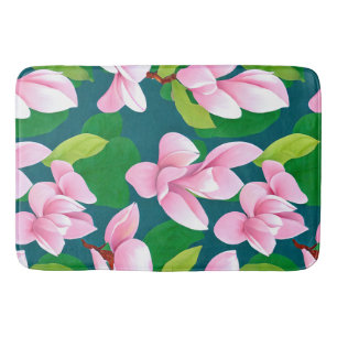 Beautiful Pink Magnolia Flowers Bath Mat