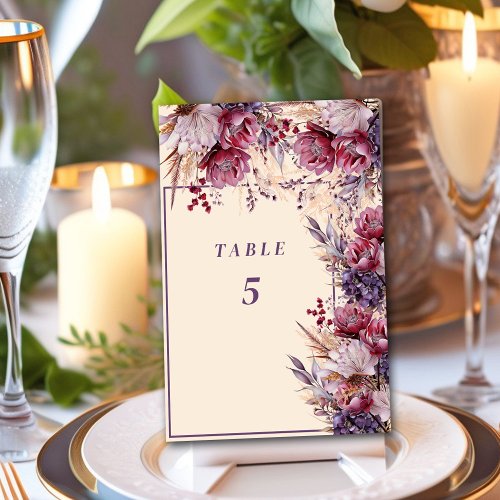 Beautiful Pink  Mauve Elegant Flowers Table Number