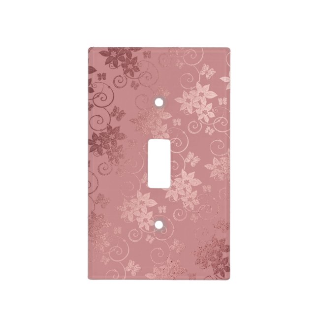Beautiful Pink Mauve Jacquard Floral  Light Switch Cover (Front)