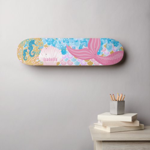 Beautiful Pink Mermaid Tail Skateboard