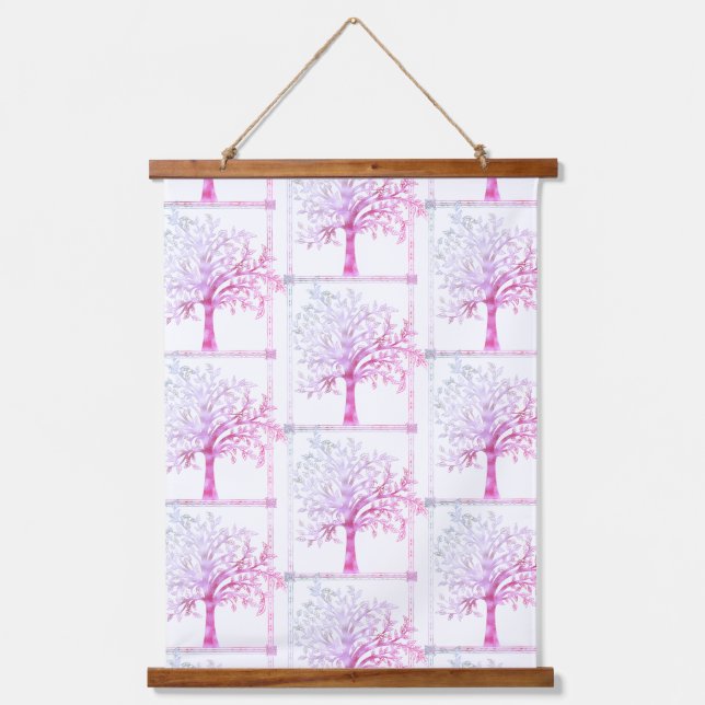 Beautiful Pink Modern Tree Of Life Art Hanging Tapestry (Front)