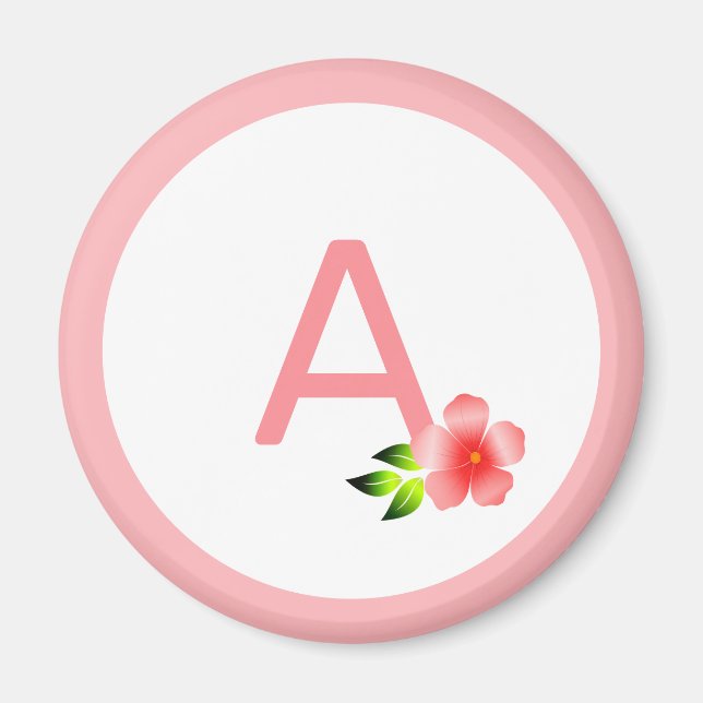 Beautiful pink monogram and pink flower magnet (Front)