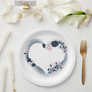 Beautiful pink & navy floral heart paper plates