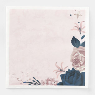 Beautiful pink & navy flowers & leaves paper dinner napkins
