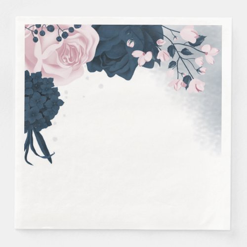 Beautiful pink  navy flowers  paper dinner napkins