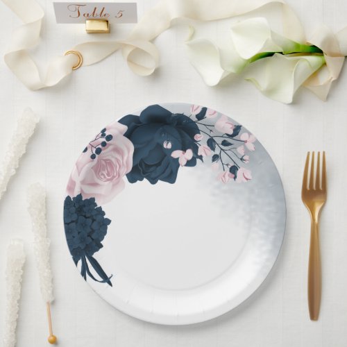 Beautiful pink  navy flowers paper plates