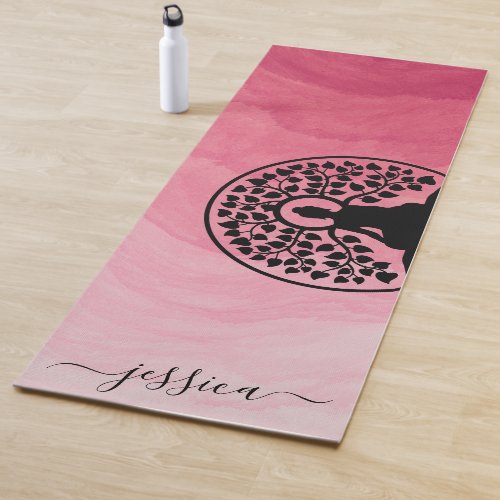 Beautiful Pink Ombre Buddha Tree Custom Name Yoga Mat