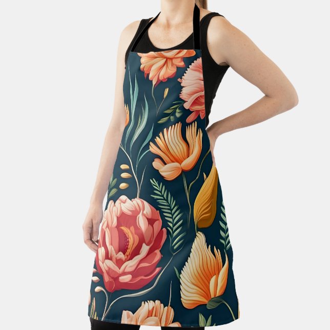Beautiful Pink, Orange, and Red Flower Pattern  Apron (Insitu)