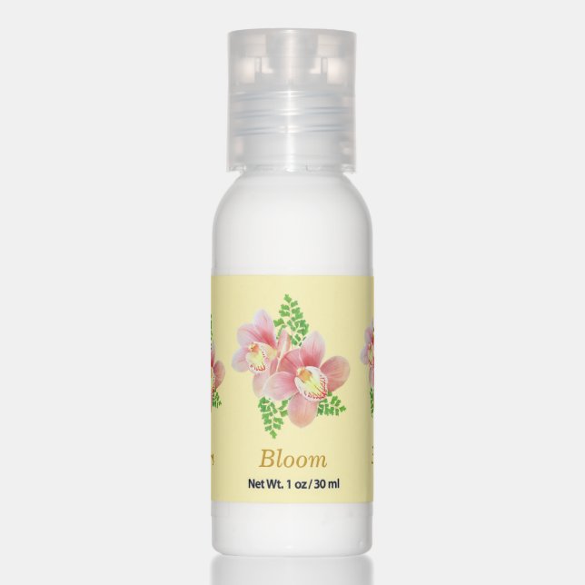 Beautiful pink orchid flowers on ivory hand lotion (Front)