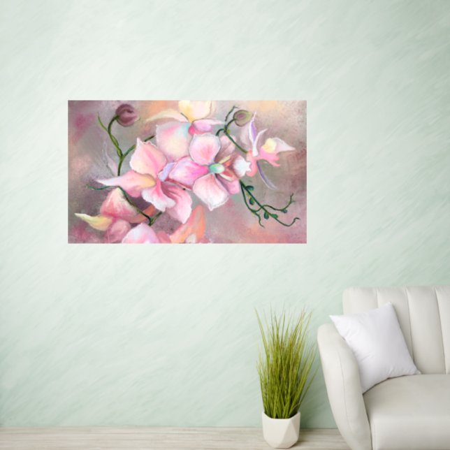 Beautiful Pink Orchid Flowers Painting Wall Decal (Living Room)
