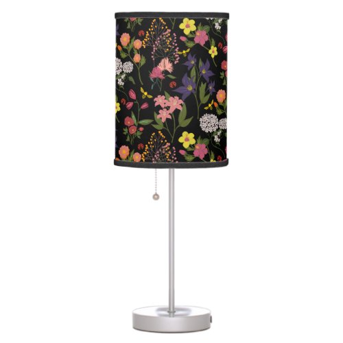 Beautiful Pink Pastel Color WildflowerBeeLadybug Table Lamp