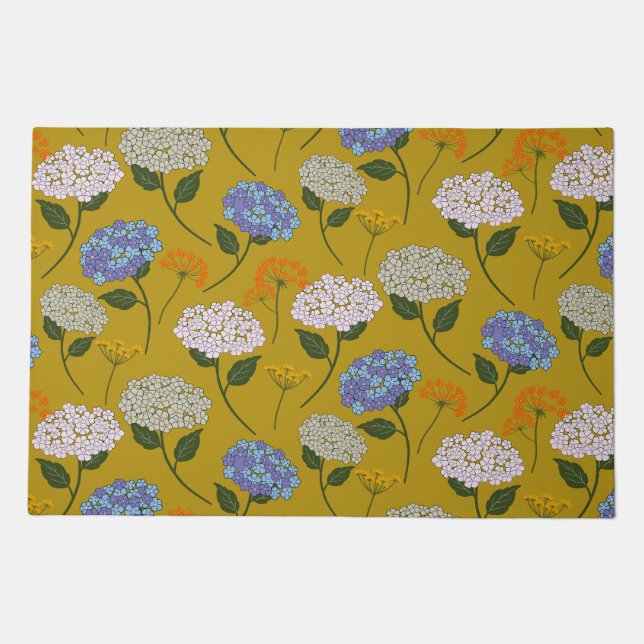 Beautiful Pink Pastel Hydrangea and Wildflower Doormat (Front)