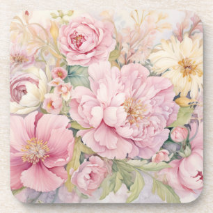 Beautiful pink peonies beverage coaster