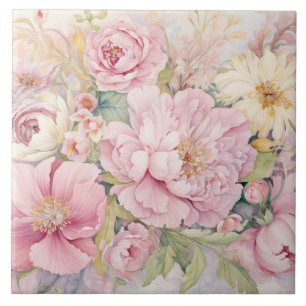 Beautiful pink peonies ceramic tile