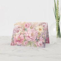 Beautiful pink peonies folded greeting card