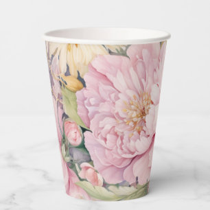 Beautiful pink peonies paper cups