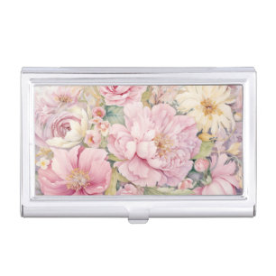 Beautiful pink peonies watercolours business card case