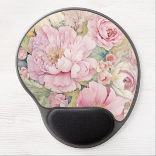 Beautiful pink peonies watercolours gel mouse pad