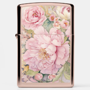 Beautiful pink peonies watercolours. zippo lighter