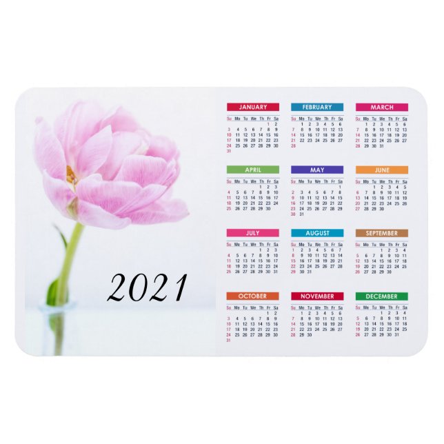 Beautiful Pink Peony | 2021 Floral Calendar Magnet (Horizontal)