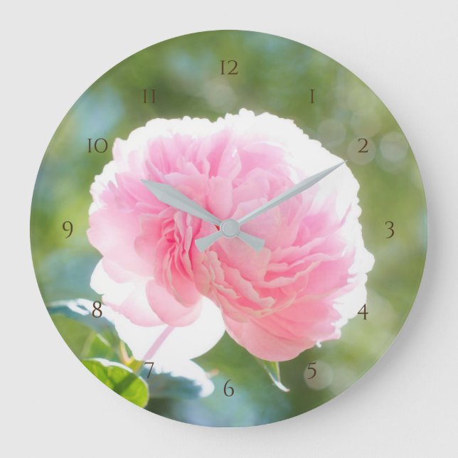Beautiful Pink Peony Flower in Sunlight Large Clock (Front)