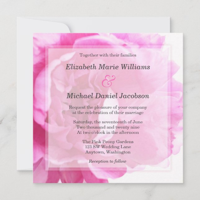 Beautiful Pink Peony Wedding Invitations (Front)