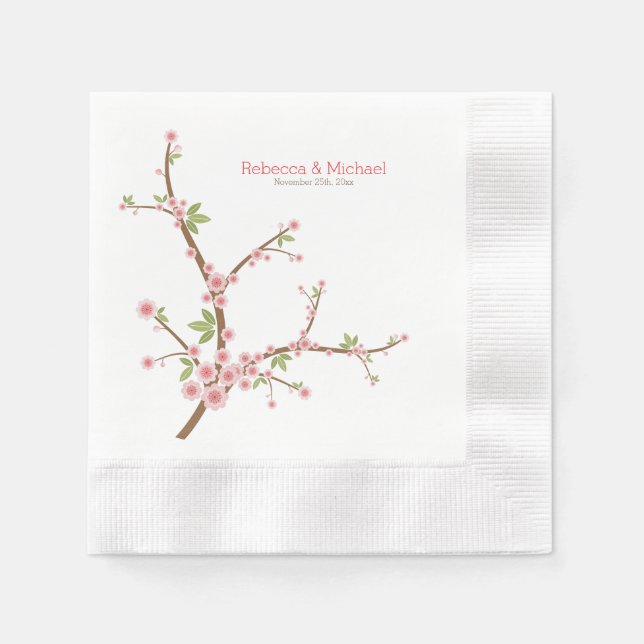 Beautiful Pink Plum Blossom Paper Napkins (Front)