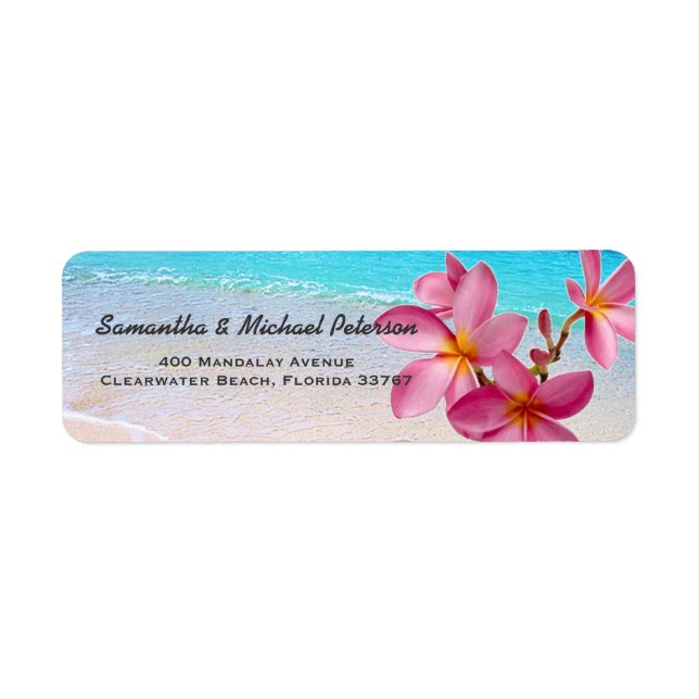 Beautiful Pink Plumeria Flowers Beach Label (Front)